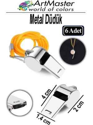 ArtMaster Metal Düdük 6 Adet Ipli Paslanmaz Metal Kaliteli Deprem Düdügü Hakem Bekçi Can Kurtaran Düdük Yüksek Desibeli