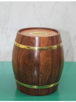 Marsilyan- Pirinç Ahşap Fıçı Kumbara