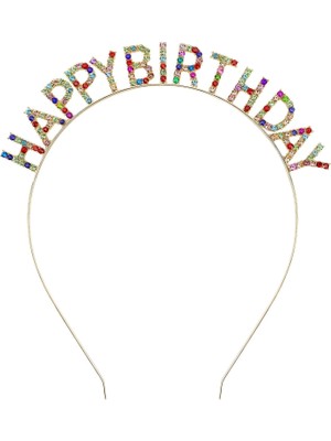 Marsilyan- Renkli Kristal Taşlı Lüks Happy Birthday Taçı