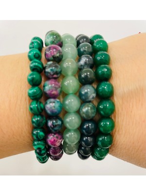 Yeşil Doğal Taşlı Bileklikler .Epidot , Yeşil Akik, Aventurine , Jade , Malakit, Yaşam Enerjisi  Bileklik Seti .
