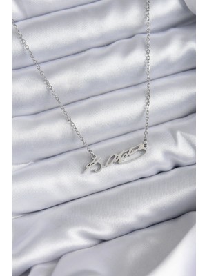 316L Çelik Zincir Gümüş Renk Atatürk Imza Figür Kadın Kolye - TJ-BKO7841