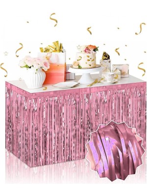 Marsilyan- Kendinden Yapışkanlı Rose Gold Metalize Püsküllü Masa Eteği