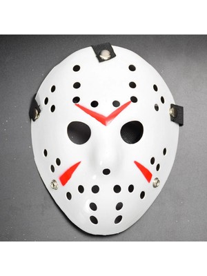 Marsilyan- Beyaz Kırmızı Çizgili Tam Yüz Hokey Maskesi