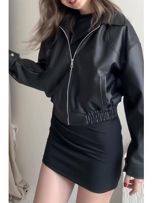 Prifaldi Premium Ibiza Oversiz Bomber Deri Ceket Siyah