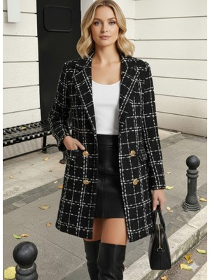 Melen Moda Kadın Uzun Kollu Yakalı Önden Düğmeli Dokuma Ceket