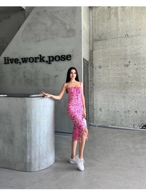 Ronanna Kaşkorse Desenli Askılı Elbise