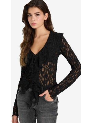 DeFacto Slim Fit Dar Kesim V Yaka Dantel Uzun Kollu Bluz G4439AX25WN