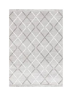Aren Halı Adanero Geometrik Gri Polyester Pamuk Tabanlı Makine Halısı