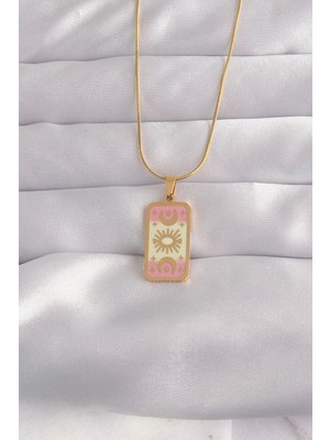 Bfs 316L Çelik Gold Renk Karışık Mineli Ay Figür Tarot Kolye