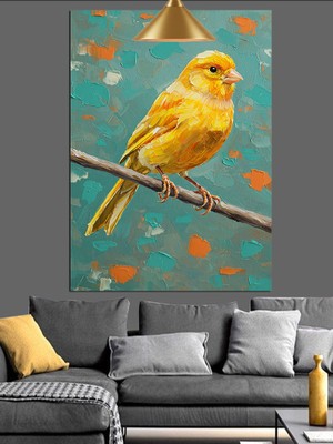Artmeg Kanarya Kuş Dalda Sarı Dekoratif Kanvas - Mdf Ahşap Tablo