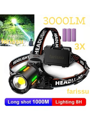 212 Farissu Alaska Profesyonel 30W Lazer LED Şarjlı Kafa Lambası | 1 Km Menzil | Zoom + Powerbank Özellikli