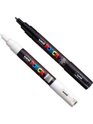 Uni-Ball Posca Pc-1m Boya Sanatı Markör Kalemi (1 Adet Siyah + 1 Adet Beyaz)