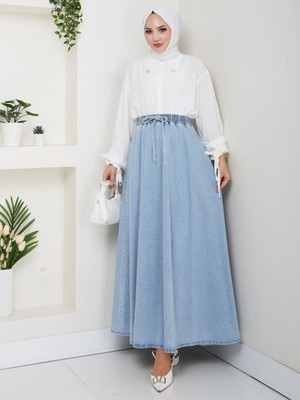 Vellichor Beli Lastikli Ipli Kot Kloş Etek