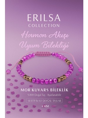 Erilsa Sertifikalı Hormon Akışı Uyum Bilekliği - Mor Kuvars Terahertz Doğal Taş 4 mm