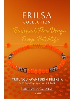 Erilsa Sertifikalı Bağırsak Flora Denge Enerji Bilekliği - Turuncu Aventurin Terahertz Doğal Taş 4 mm