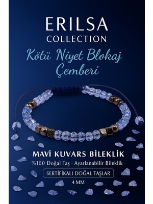Erilsa Sertifikalı Kötü Niyet Blokaj Çemberi Bilekliği –  Mavi Kuvars Terahertz Doğal Taş 4 mm