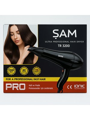 SAM Şam Tr 3200 Ultra Professional Saç Kurutma Makinesi – 2500W, Ac Motor, Iyonik Teknoloji