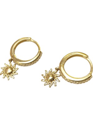 Genel 21MM Güneş Halka Küpe 14 Ayar Altın Hd Videolu