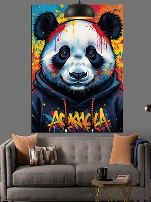 Artmeg Renkli Fonda Sweatshirt Giymiş Panda Dekoratif Kanvas - Mdf Ahşap Tablo