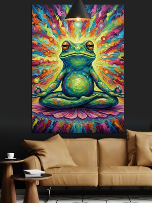 Artmeg Meditasyon Yapan Kurbağa Renkli Dekoratif Kanvas - Mdf Ahşap Tablo