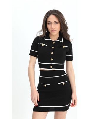 Isawella Takım Triko Cep Detaylı Düğmeli - Siyah