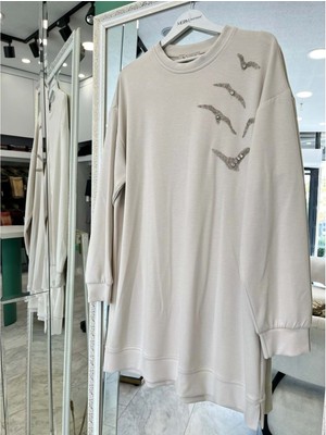 Meram Butik Vatkatex Oysho Taşlı Tunik - Taş - 48