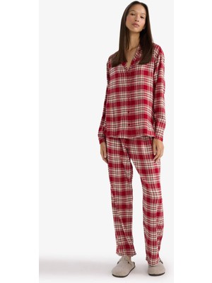 DeFacto Regular Fit Uzun Boy Flanel Kareli Pijama Altı F3674AX25WN