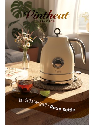 Fressi FR-KT05 Vintheat 1,7L Retro Krem Kettle Kablosuz Su Isıtıcısı Gizli Rezistans ve Paslanmaz Çelik