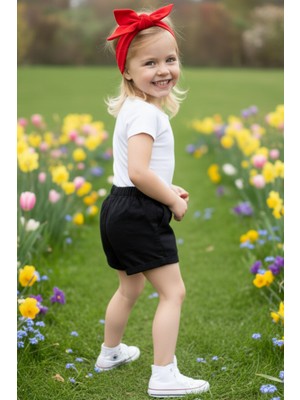 Parla Kids Kız Çocuk Siyah Jean Şort Bandana Takım