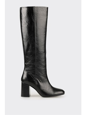 Elle Siyah Deri Kadın Çizme