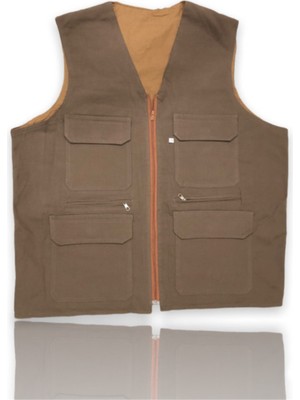 Baw Company Erkek Çok Cepli Astarlı Keten Avcı Yelek