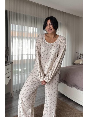 Mjamass Çiçek Desenli Şalvar Desenli Pantolon Takım