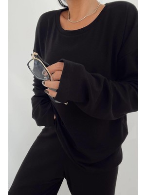 Mjamass Bisiklet Yaka Siyah Oversize Penye Takım