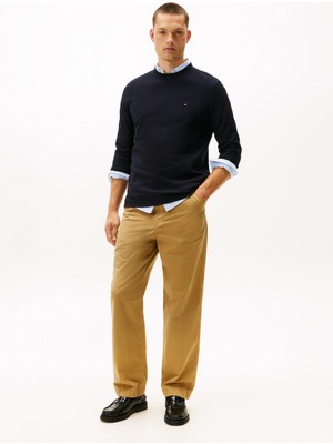 Tommy Hilfiger Bisiklet Yaka Mavi Erkek T-Shirt MW0MW42068DW5_MERCERIZED Jacquard L