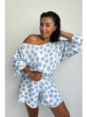 Mjamass Mavi Puanlı Viskon Şort Takım