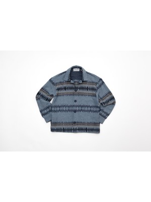 Steppe Rider Erkek Oversize Kalın Kışlık Etnik Kilim Desenli Ceket Gömlek Overshirt
