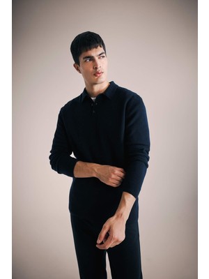DeFacto %100 Yün Standart Fit Polo Yaka Kazak F3121AX25WN