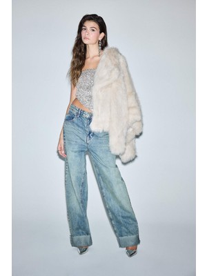 DeFacto %100 Pamuk Straight Fit Yüksek Bel Paça Ucu Kesik Jean Pantolon G3362AX25WN