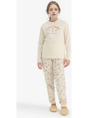 DeFacto %100 Pamuklu Baskılı Beli Lastikli Pijama Takımı Kız Çocuk F6231A825WN