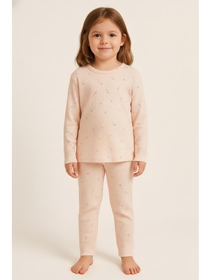Kız Çocuk Çiçek Desenli Pijama Takımı Pembe