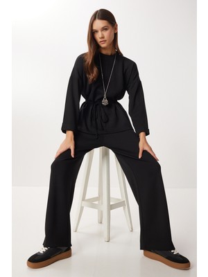 Happiness İstanbul Bağlama Detaylı Alt-Üst Modal Takım LBY0026 Siyah