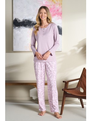 Remsa Büyük Beden Kadın Penye Uzun Kol Pijama Takımı 3116 Mor