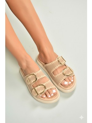 Fox Shoes U267146202 Bej Süet Kadın Terlik