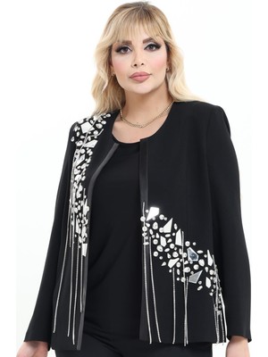Ladies First Büyük Beden 4014 Siyah Ceket+Bluz Takım
