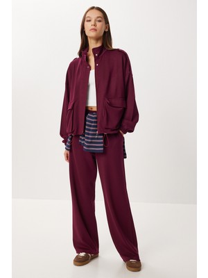 Happiness İstanbul Kapaklı Cepli Modal Alt-Üst Takım LBY0025 Mürdüm