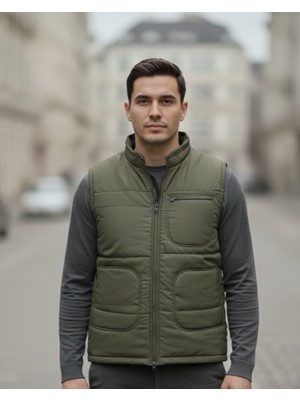 Baw Company Erkek Içi Polarlı Haki Yelek ,su Geçirmez 4 Ceplik Yelek