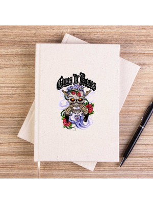 Zepplin Giyim Guns N Roses Skull And Gun Çizgisiz Kanvas Defter Çizgisiz