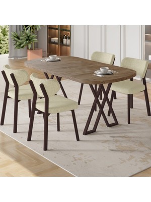 Canisa Axton Serisi Sabit Mdf 90X168 Atlantik Çam Mutfak Masa Takımı 4 Krem Sandalye