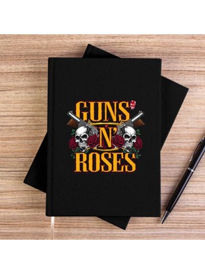 Zepplin Giyim Guns N Roses Text Skull Siyah Çizgisiz Kanvas Defter Çizgisiz