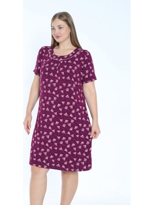 Intensive Collection Büyük Beden Desenli Kısa Kollu Biyeli Esnek Viskon Gecelik